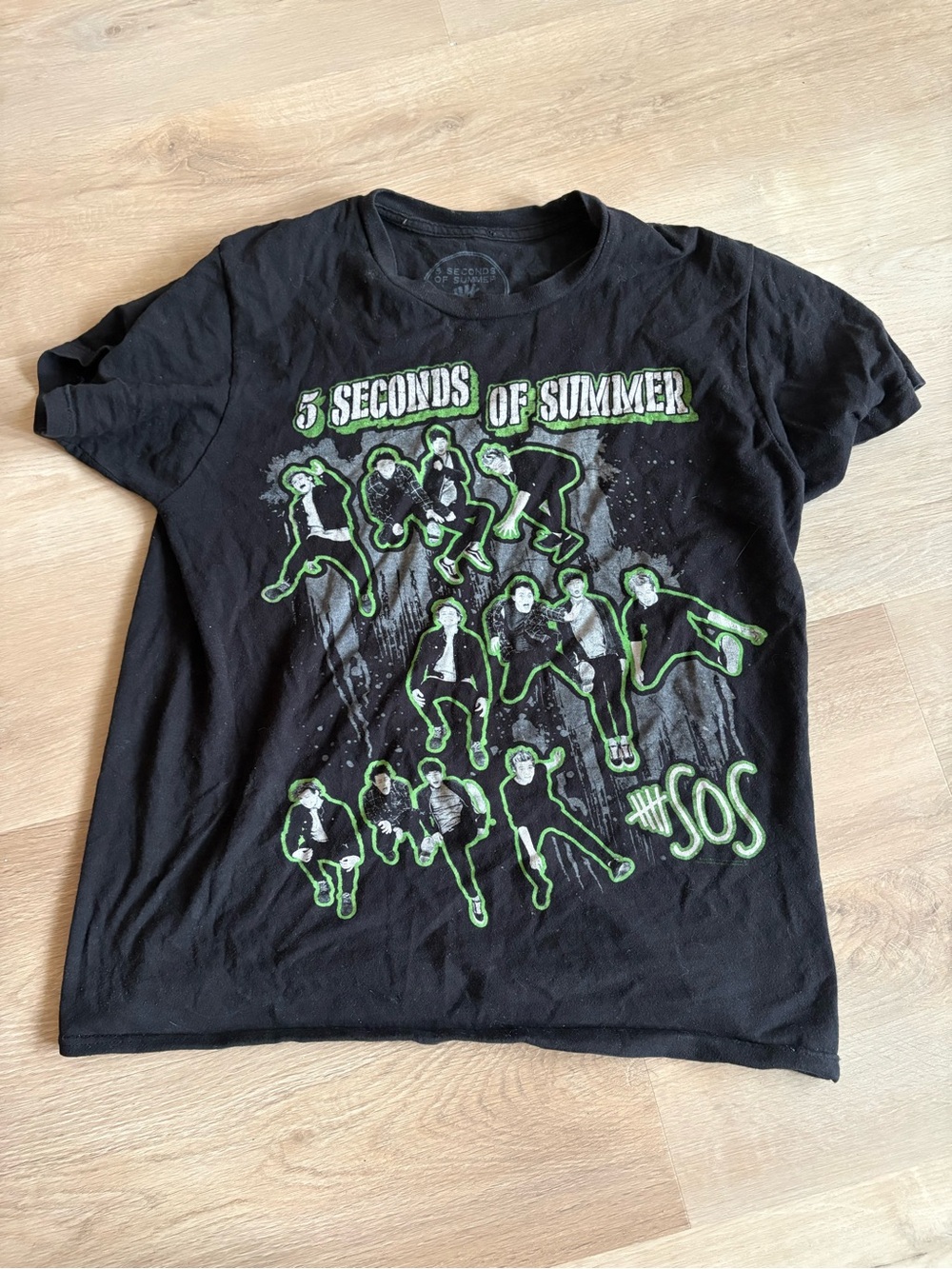 5 Seconds Of Summer Black Tee with Neon Green Band Graphic